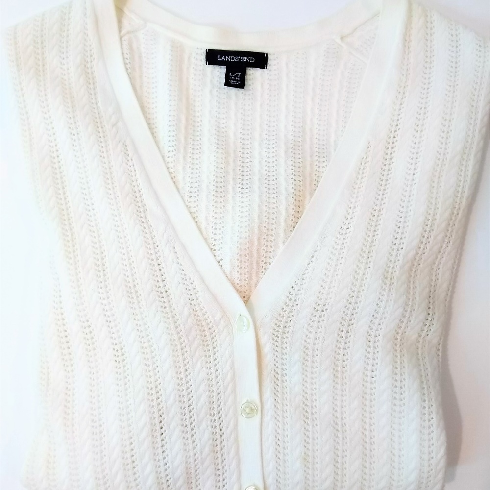 Lands End Cotton Cardigan Button Size L/T